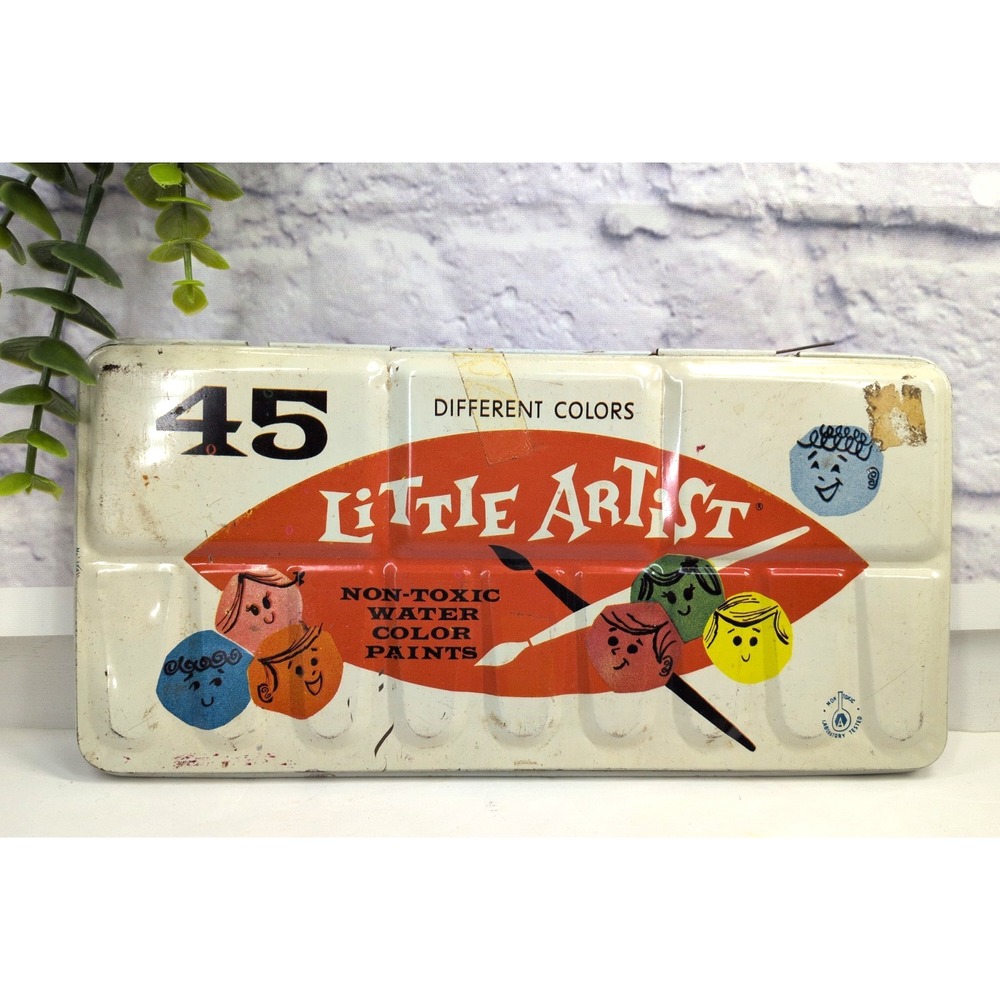 🎨Vntg Avalon Little Artist Paint 45 Watercolors Tin Litho Case England NonToxic